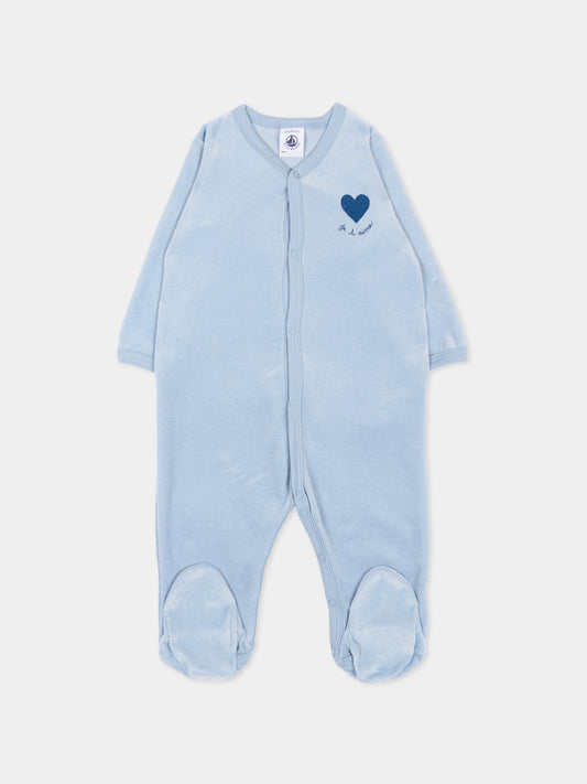 Tutina celeste per neonato con cuore,Petit Bateau,A0GJ7 03