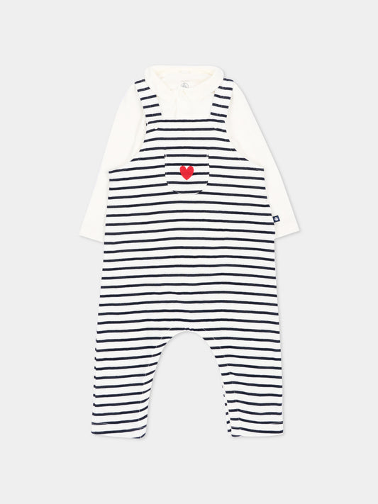 Salopette avorio a righe per neonati,Petit Bateau,A0H9R 01