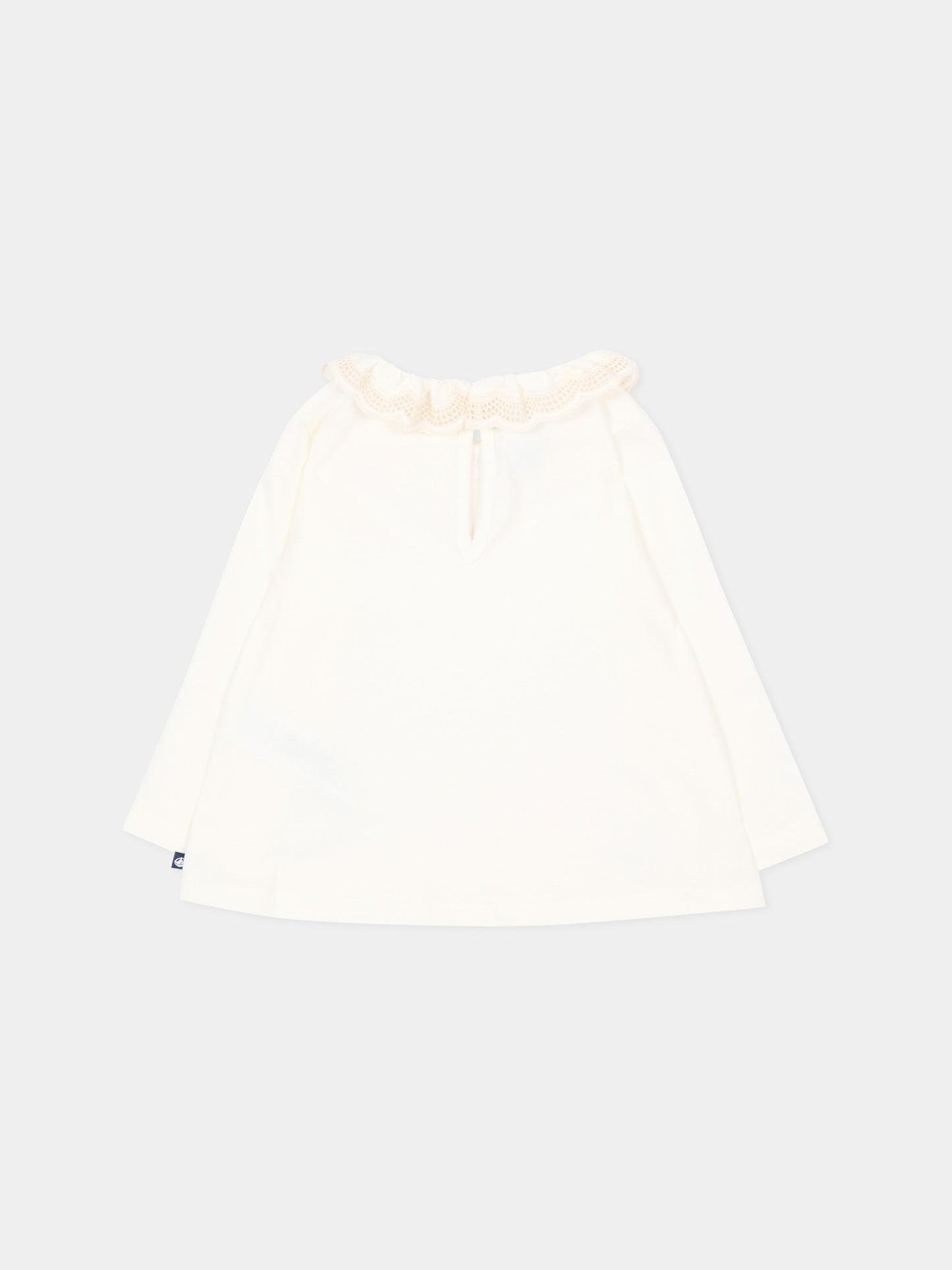 T-Shirt avorio per neonata con colletto in pizzo,Petit Bateau,A0GGO 01