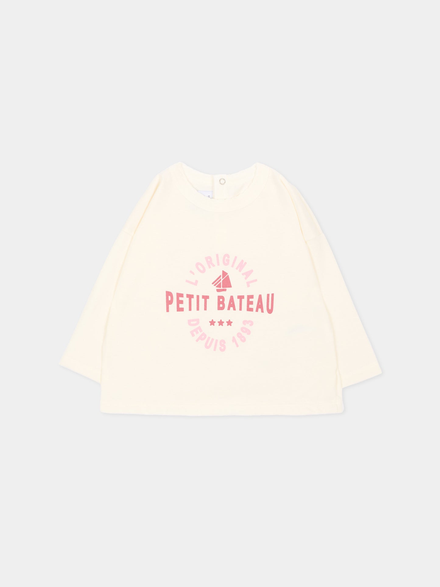T-Shirt avorio per neonata con logo,Petit Bateau,A0H0K 01
