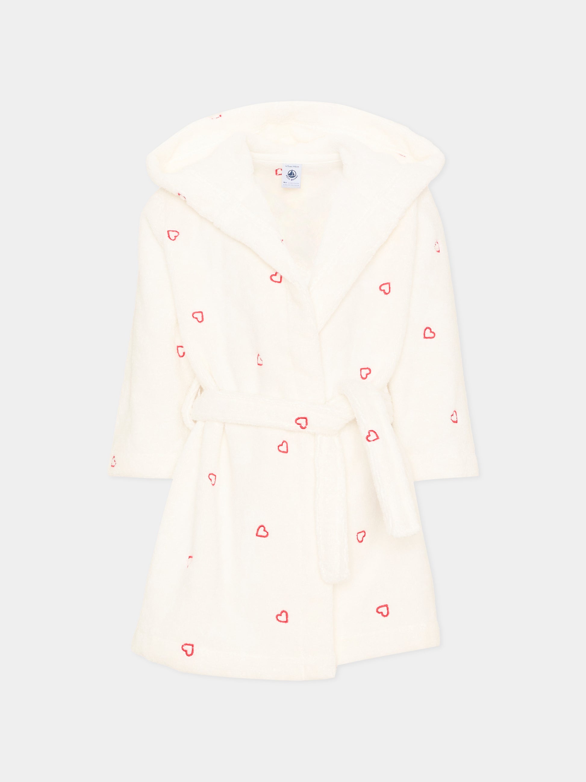 Accappatoio avorio per bambina con cuori,Petit Bateau,A0DS4 01