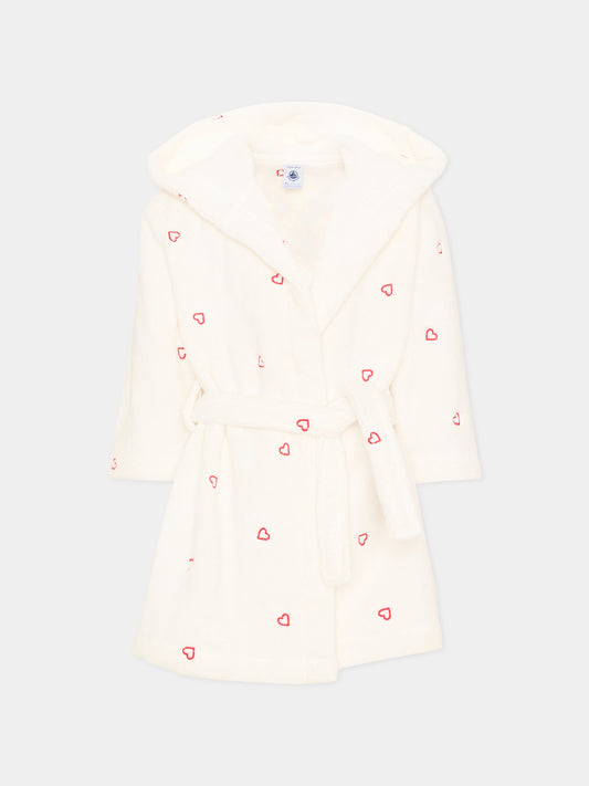 Accappatoio avorio per bambina con cuori,Petit Bateau,A0DS4 01