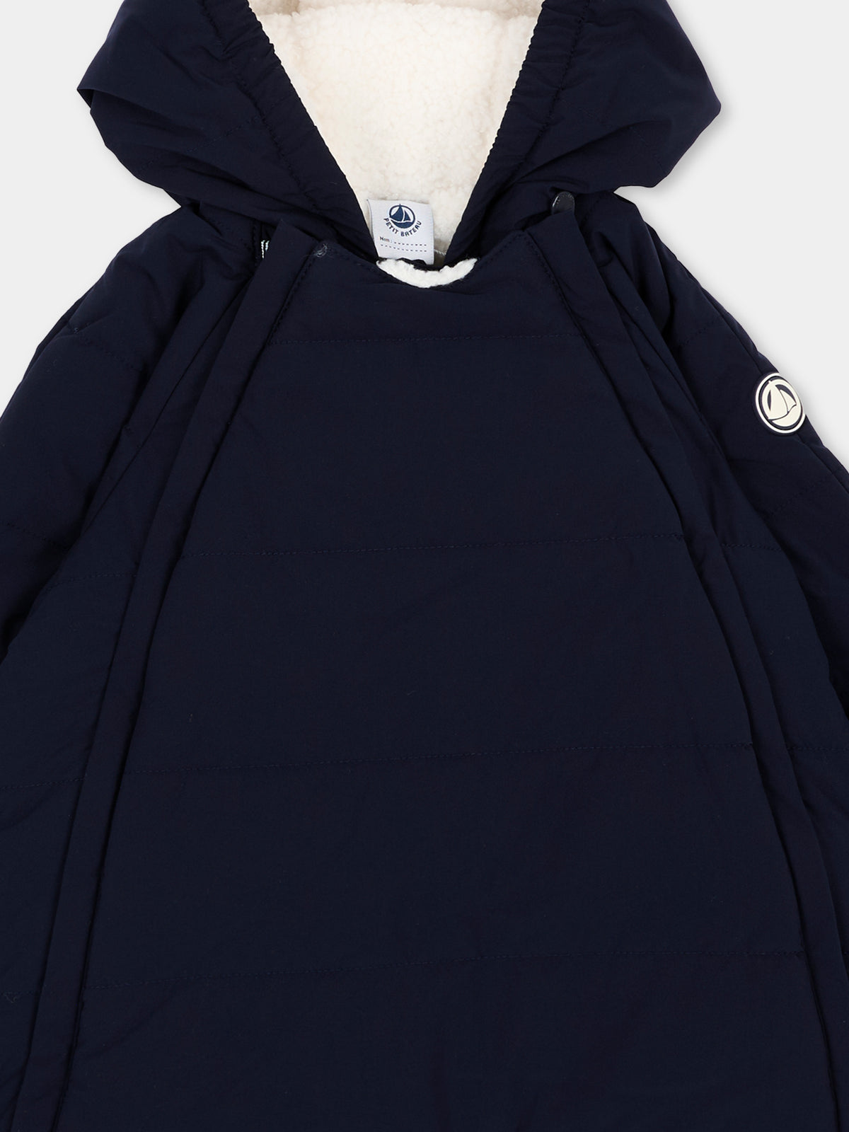 Piumini blu per neonato con patch logo,Petit Bateau,A0GI0 01