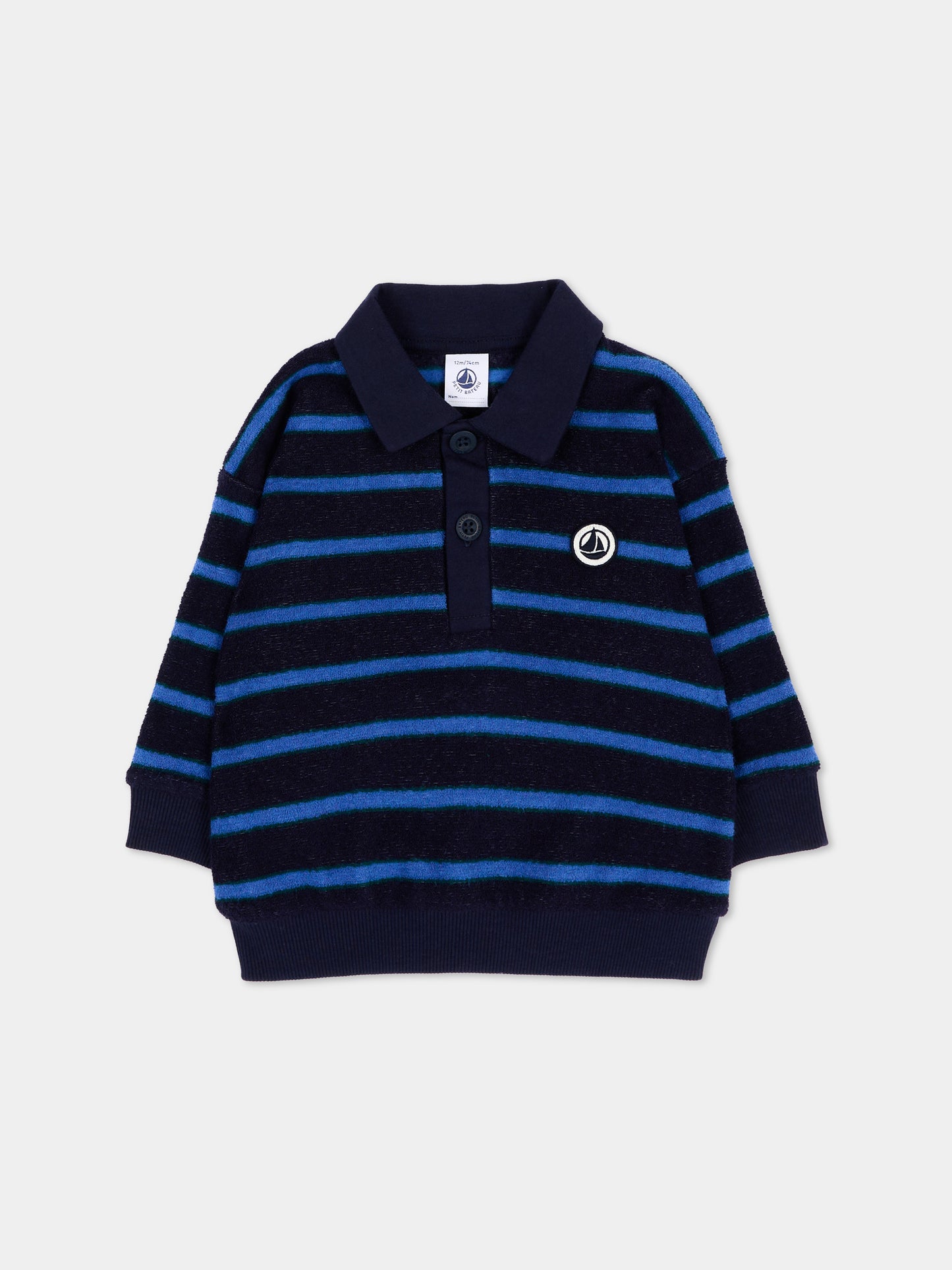 Polo a manica lunga blu per neonato,Petit Bateau,A0GWP 01