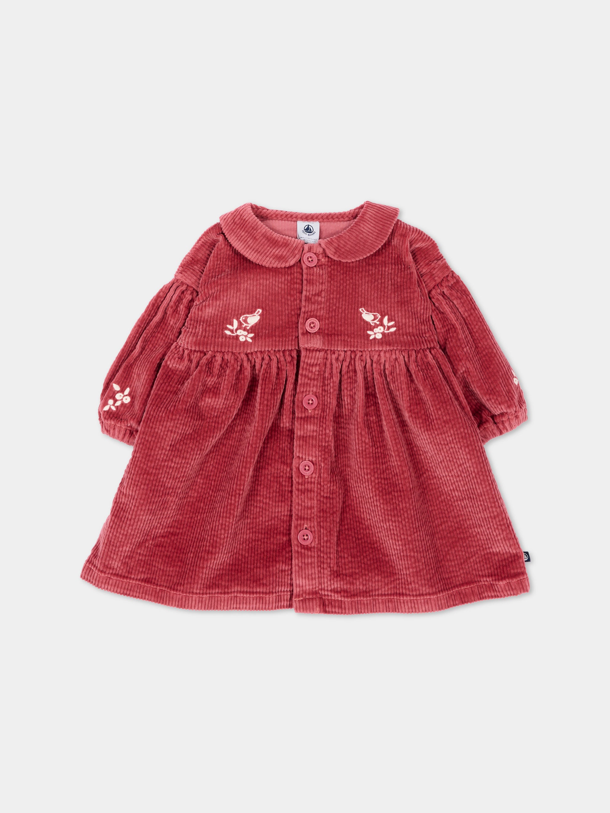Vestito a manica lunga rosa con ricami,Petit Bateau,A0GHD 03