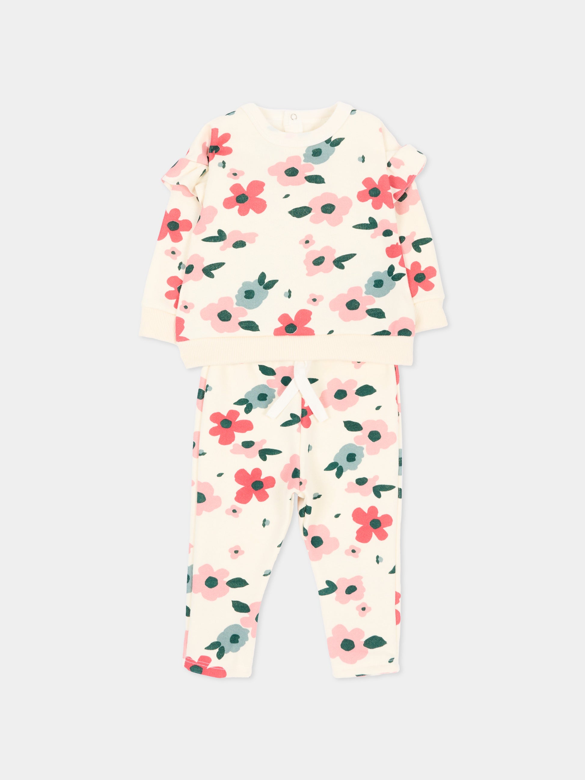Completo sportivo lungo avorio per neonata con fiori,Petit Bateau,A0GLV 01