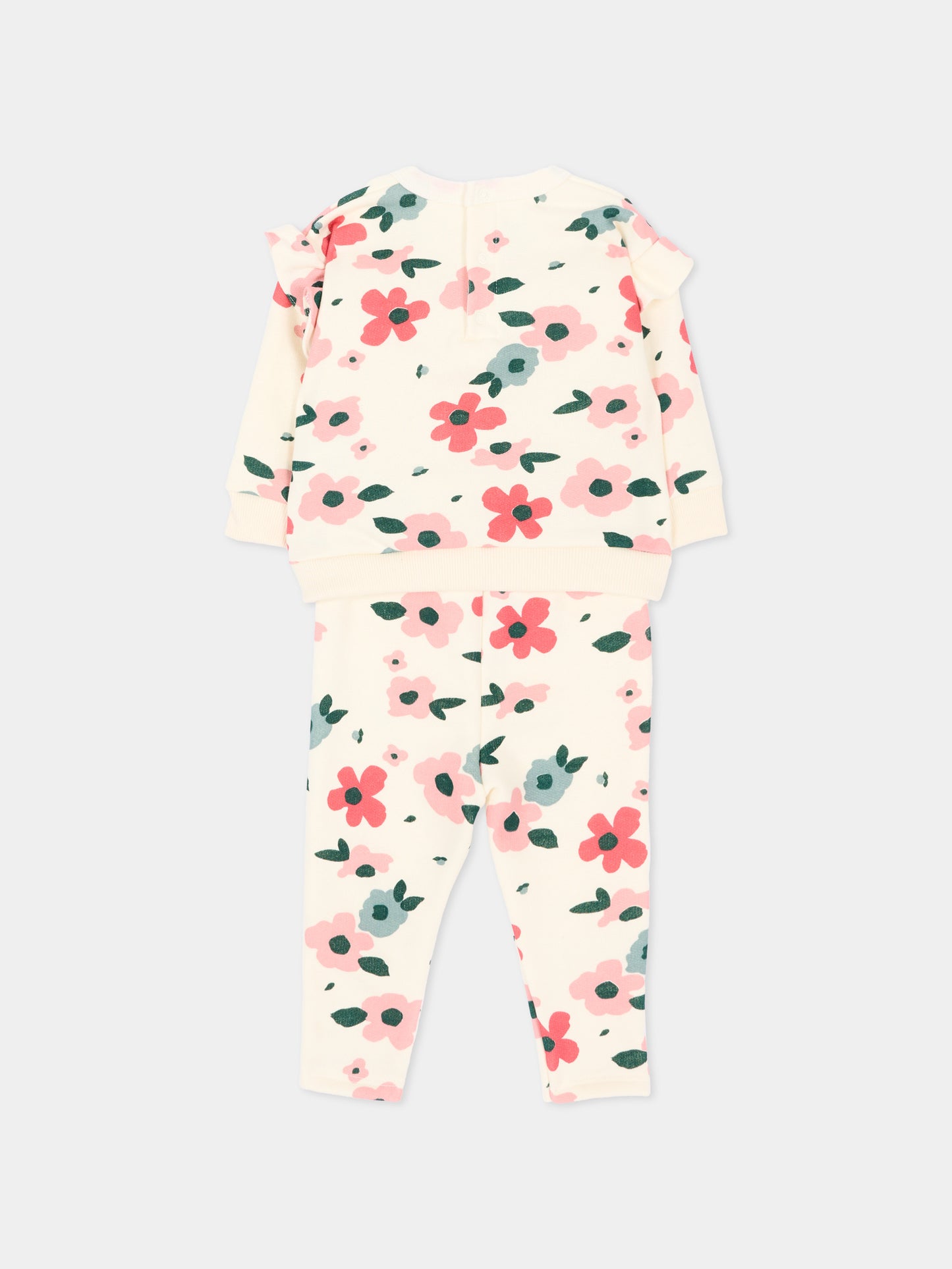 Completo sportivo lungo avorio per neonata con fiori,Petit Bateau,A0GLV 01