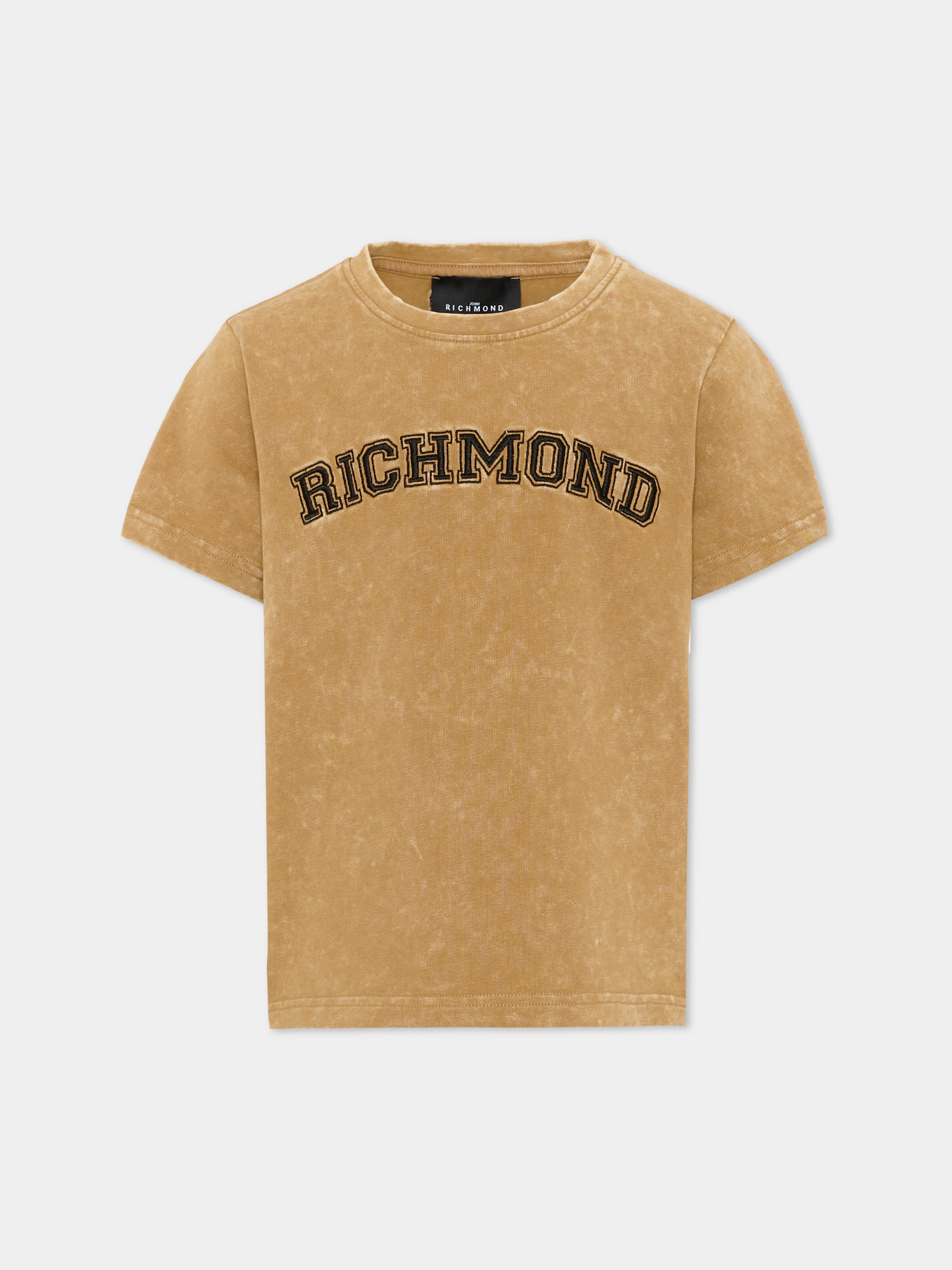 T-shirt a manica corta beige per bambino con logo,Richmond,RBA26011TS KHAKI_PALE KHAKI PALE