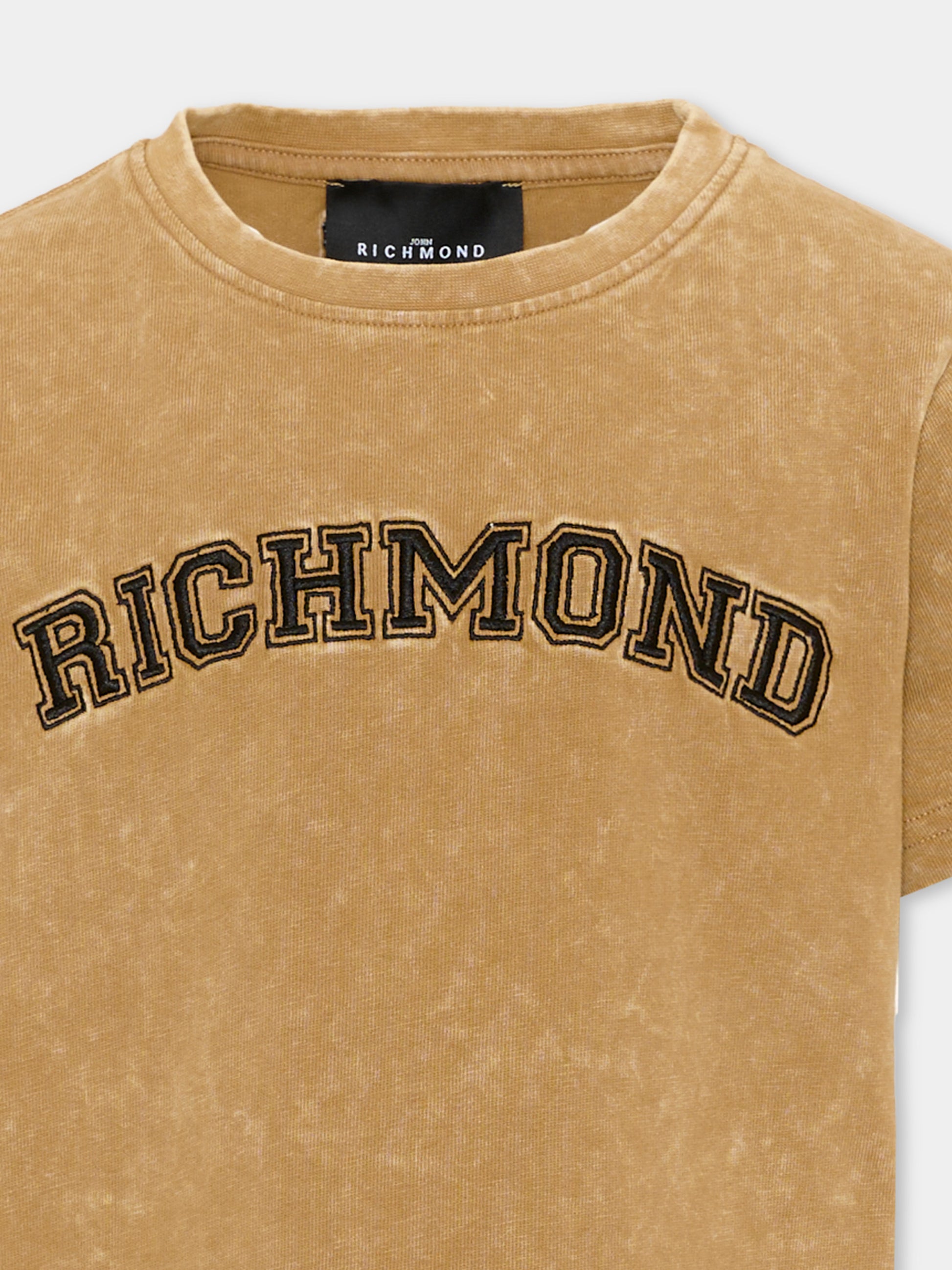 T-shirt a manica corta beige per bambino con logo,Richmond,RBA26011TS KHAKI_PALE KHAKI PALE
