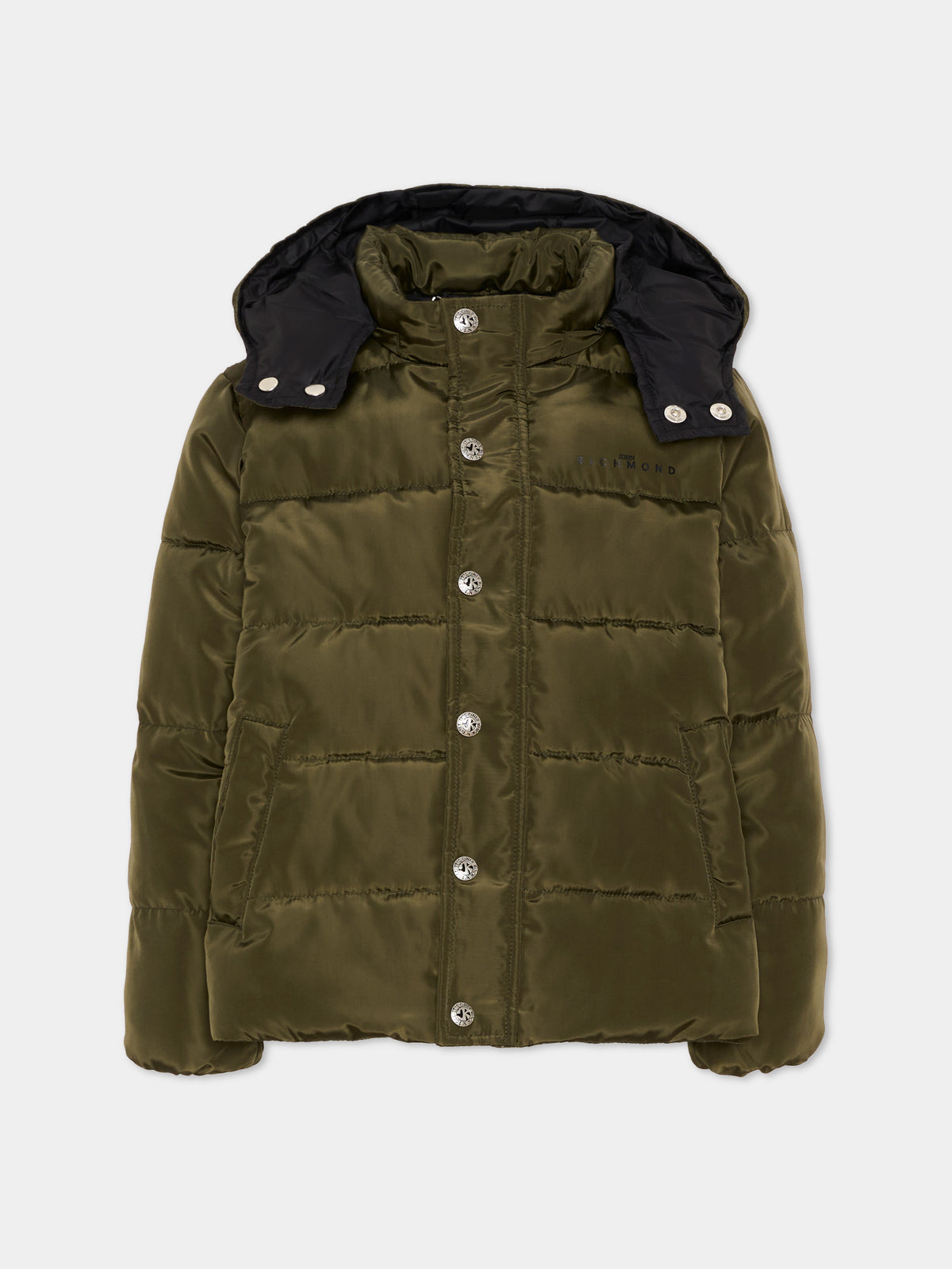 Piumino verde per bambino con logo,Richmond,RBA26174PI OLIVE/BLK OLIVE