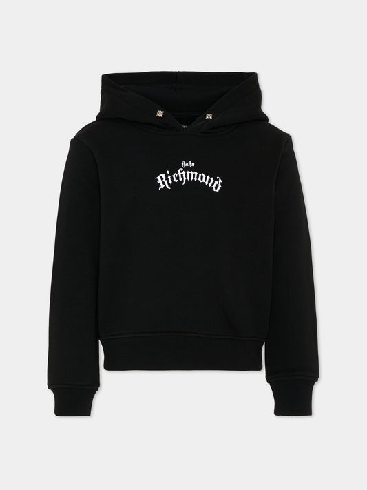 Felpa nera con cappuccio per bambina con logo,Richmond,RGA26030FE BLACK BLACK