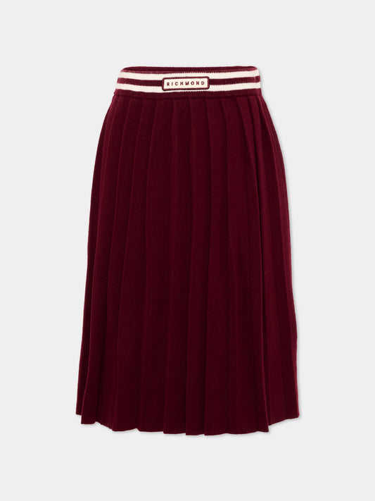 Gonna bordeaux per bambina con logo,Richmond,RGA26102GO RED_PL/O-W RED PLUM