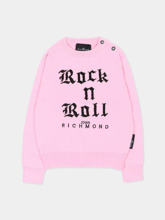 Maglione rosa per neonata con logo,Richmond,RIA26104MA PINK_BEG. PINK BEGONIA