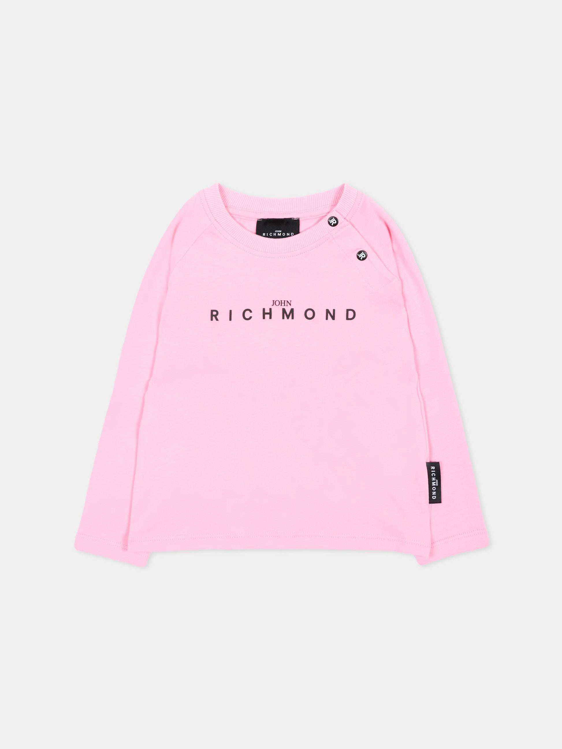 T-shirt a manica lunga rosa per neonata logo,Richmond,RIA26022TS PINK_BEG. PINK BEGONIA
