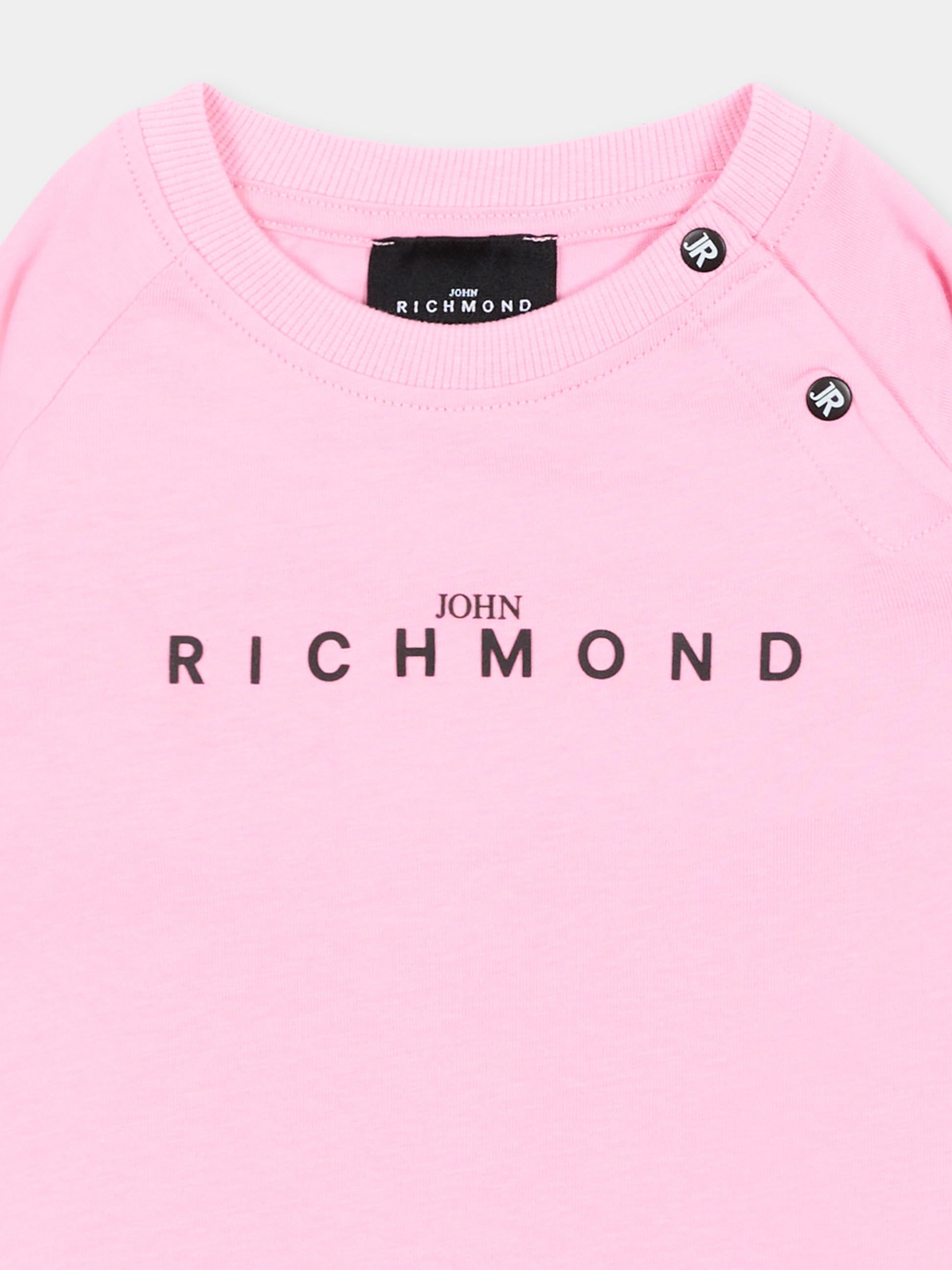 T-shirt a manica lunga rosa per neonata logo,Richmond,RIA26022TS PINK_BEG. PINK BEGONIA