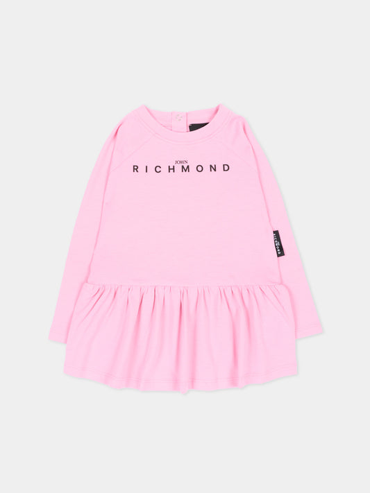 Vestito a manica lunga rosa per neonata con logo,Richmond,RIA26019VE PINK_BEG. PINK BEGONIA