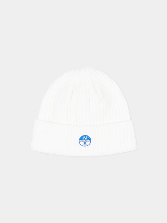 Berretto bianco per bambino con logo,North Sails,NBA26096HA WHITE WINTER