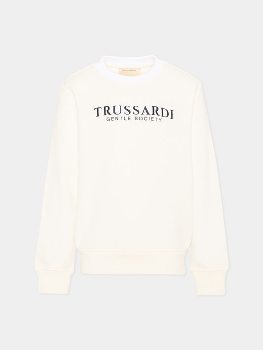 Felpa avorio per bambino con logo,Trussardi Junior,TBA26005FE OFF-WHITE OFF-WHITE