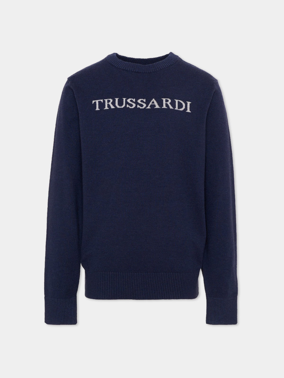 Maglione blu per bambino con logo,Trussardi Junior,TBA26021MA BLUE_NAVAL BLUE NAVAL