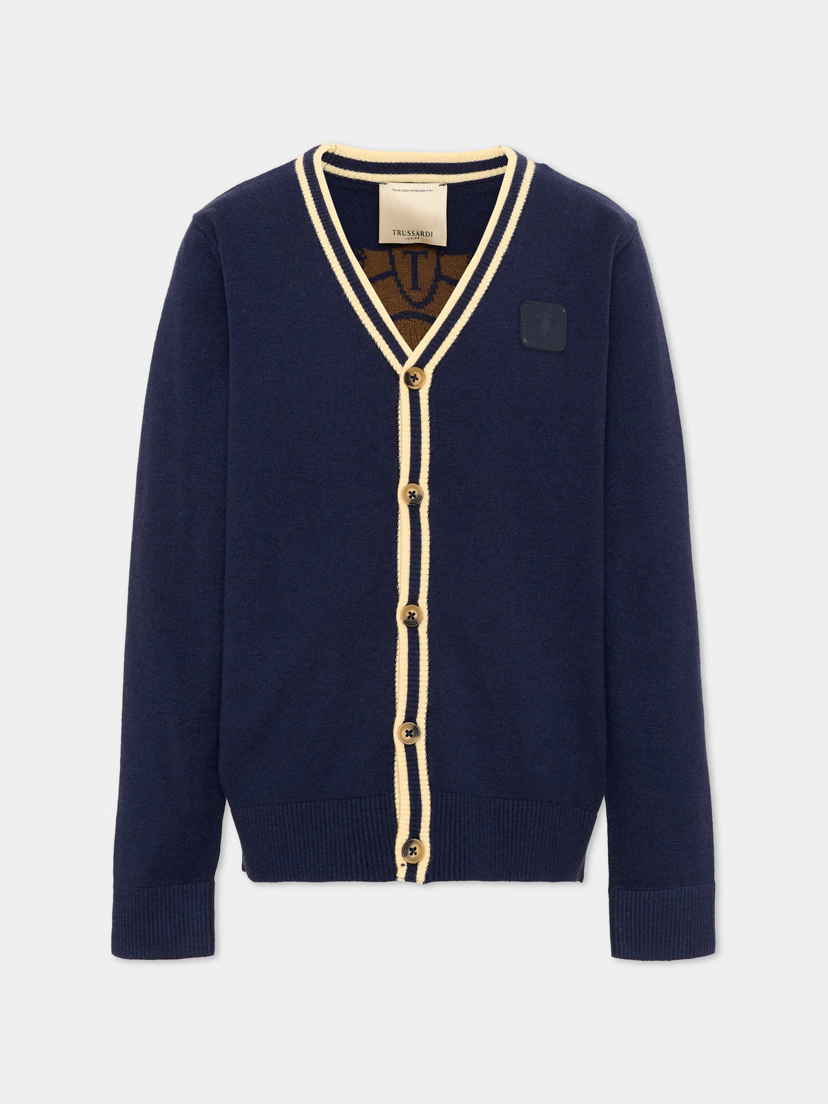 Cardigan blu per bambino con logo,Trussardi Junior,TBA26057CD BLUE_N/B.C BLUE NAVAL