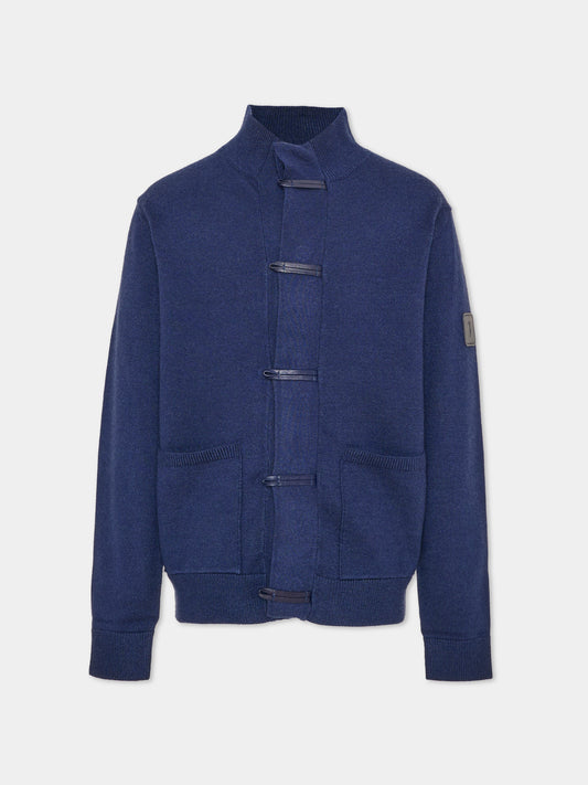 Cardigan blu per bambino con alamari,Trussardi Junior,TBA26013MA BLUE_NAVAL BLUE NAVAL