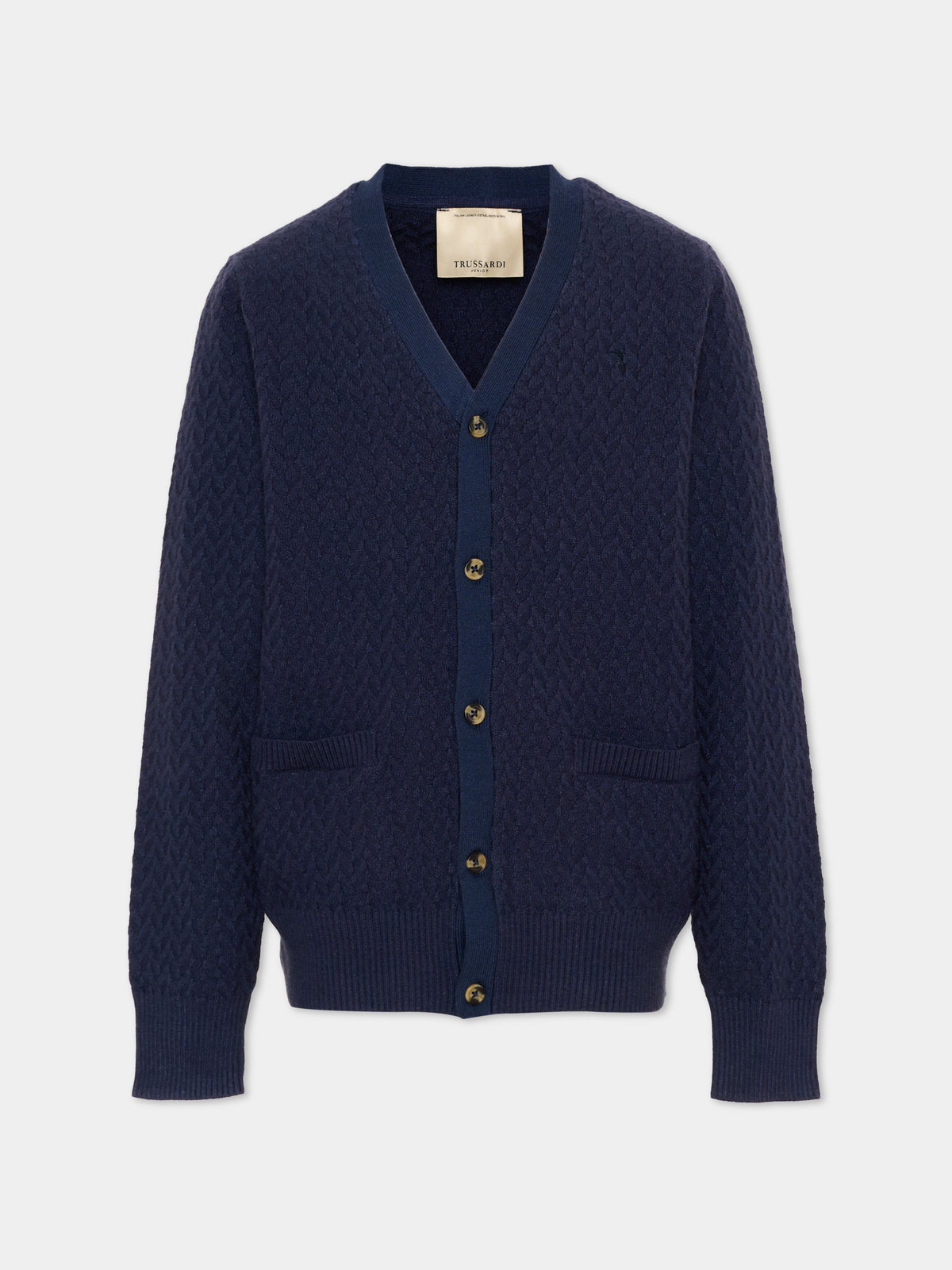 Cardigan blu per bambino con logo,Trussardi Junior,TBA26059CD BLUE_NAVAL BLUE NAVAL