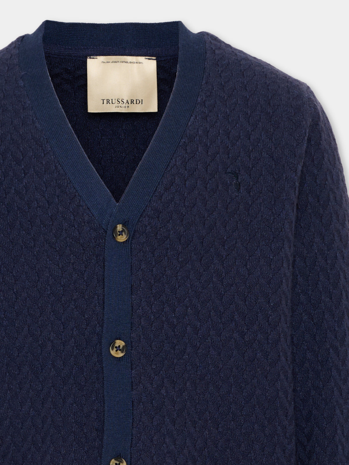 Cardigan blu per bambino con logo,Trussardi Junior,TBA26059CD BLUE_NAVAL BLUE NAVAL