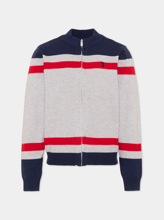 Cardigan blu per bambino a righe con logo,Trussardi Junior,TIA26049MA RED_C/BN/G RED CHERRY