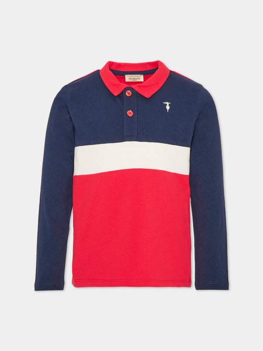 Polo a manica lunga rossa per bambino,Trussardi Junior,TIA26053PO RED_C/B/OW RED CHERRY