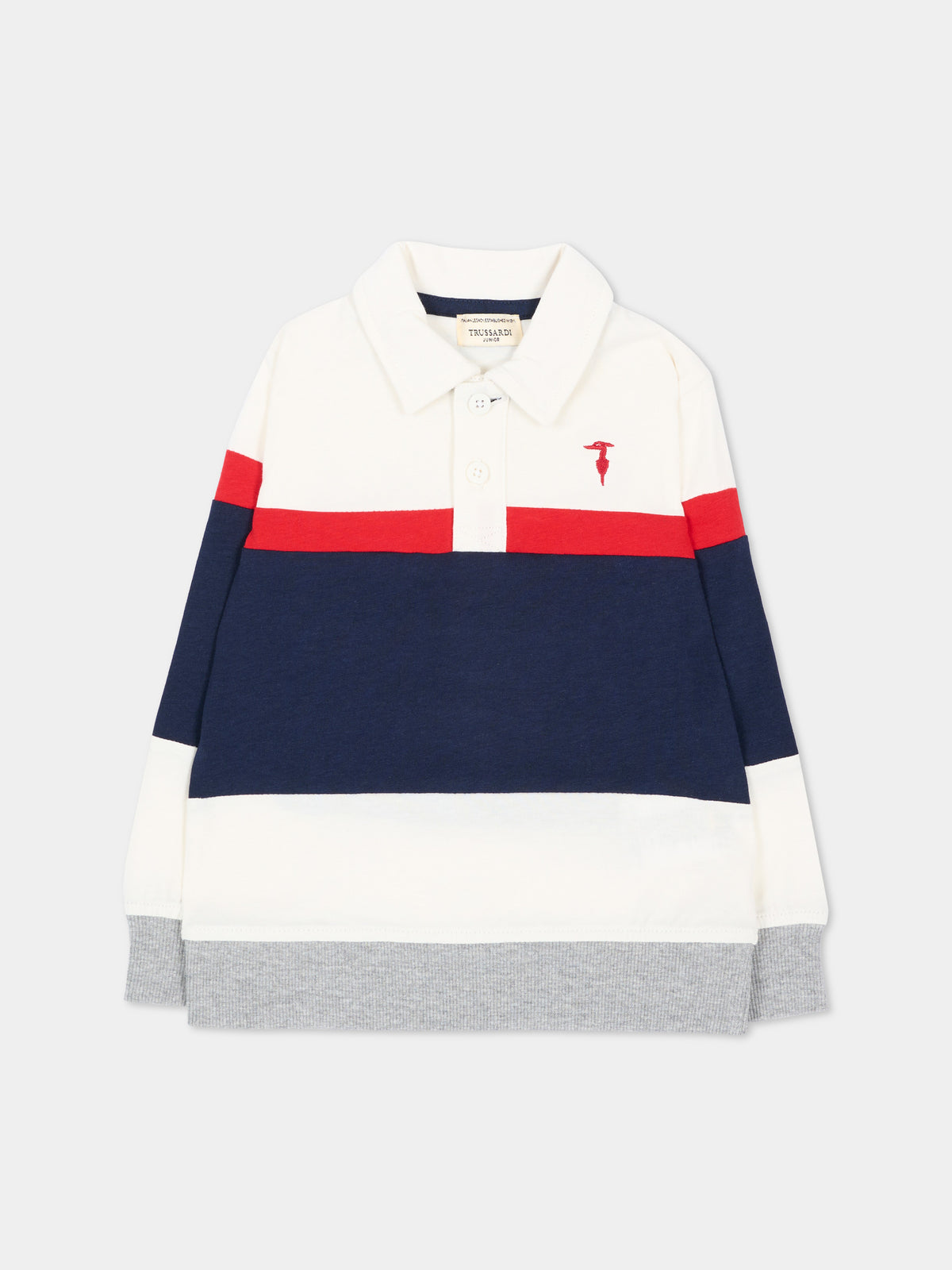 Polo a manica lunga avorio per neonato con levriero,Trussardi Junior,TIA26035PO O-WHT/RC/B OFF-WHITE