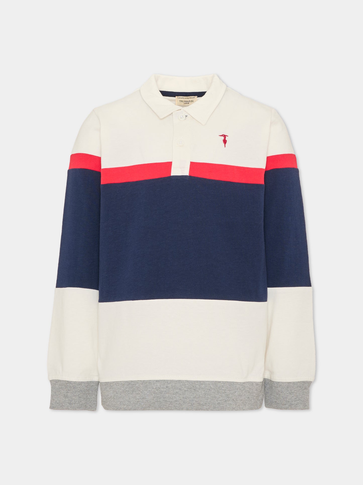 Polo a manica lunga avorio per bambino con levriero,Trussardi Junior,TIA26035PO O-WHT/RC/B OFF-WHITE