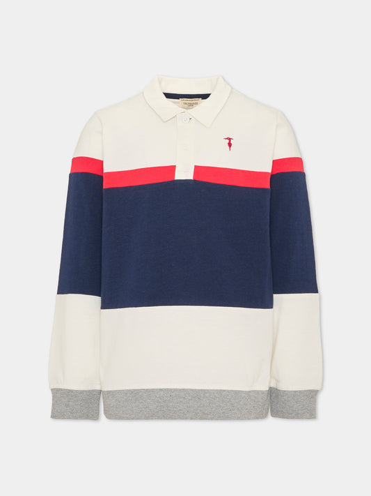 Polo a manica lunga avorio per bambino con levriero,Trussardi Junior,TIA26035PO O-WHT/RC/B OFF-WHITE