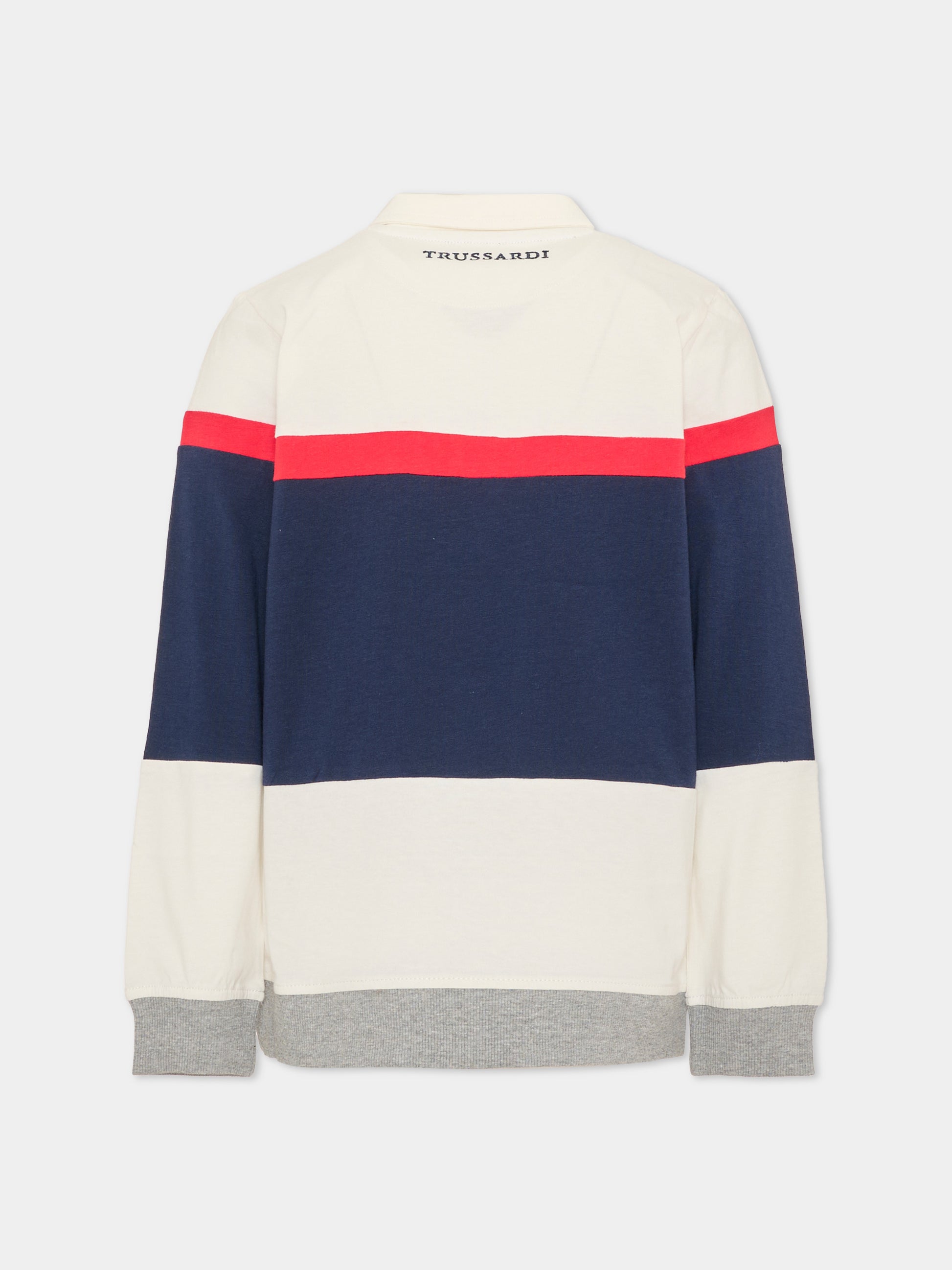 Polo a manica lunga avorio per bambino con levriero,Trussardi Junior,TIA26035PO O-WHT/RC/B OFF-WHITE