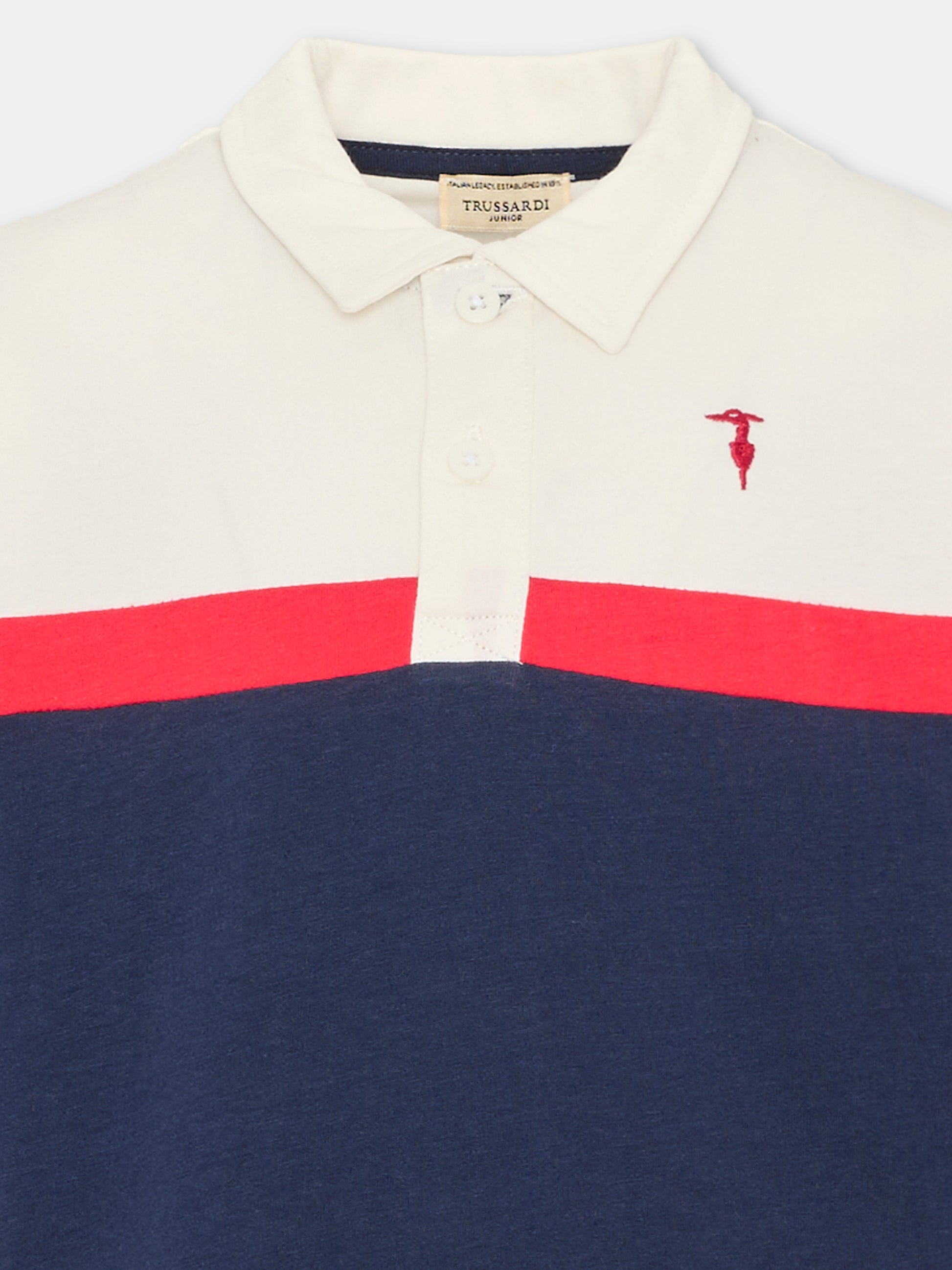 Polo a manica lunga avorio per bambino con levriero,Trussardi Junior,TIA26035PO O-WHT/RC/B OFF-WHITE