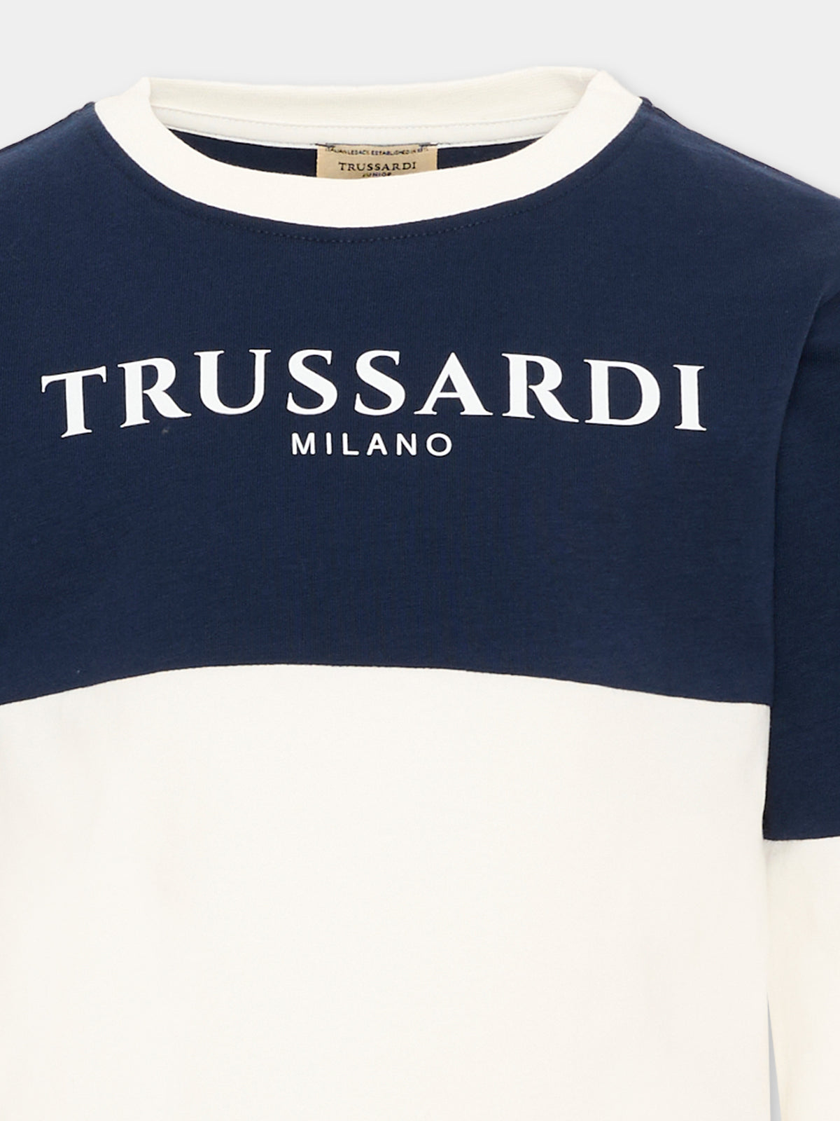 T-shirt avorio per bambino con logo,Trussardi Junior,TIA26055TS O-WHT/BL.N OFF-WHITE