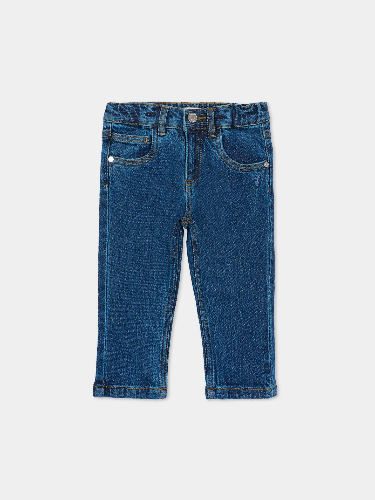 Jeans blu per neonato con logo,Trussardi Junior,TIA26057JE D.BLUE_MED DENIM BLUE MEDIUM