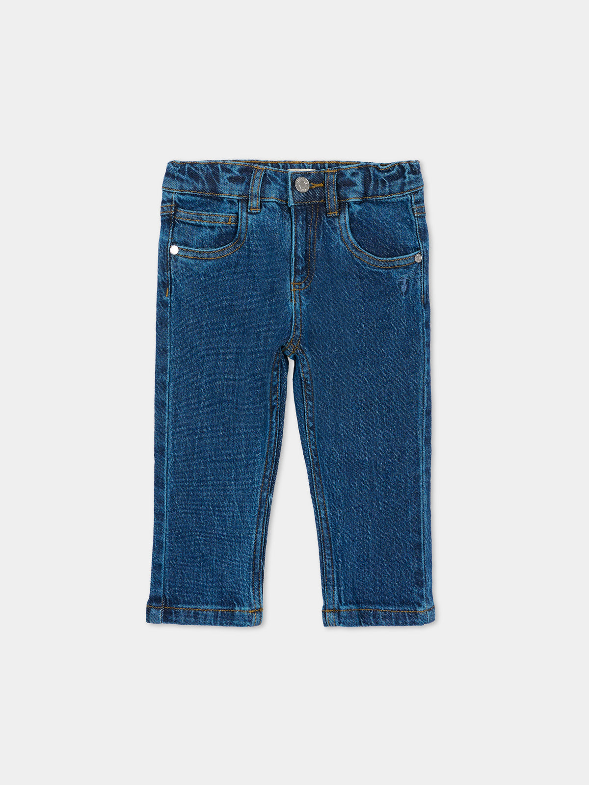 Jeans blu per neonato con logo,Trussardi Junior,TIA26057JE D.BLUE_MED DENIM BLUE MEDIUM
