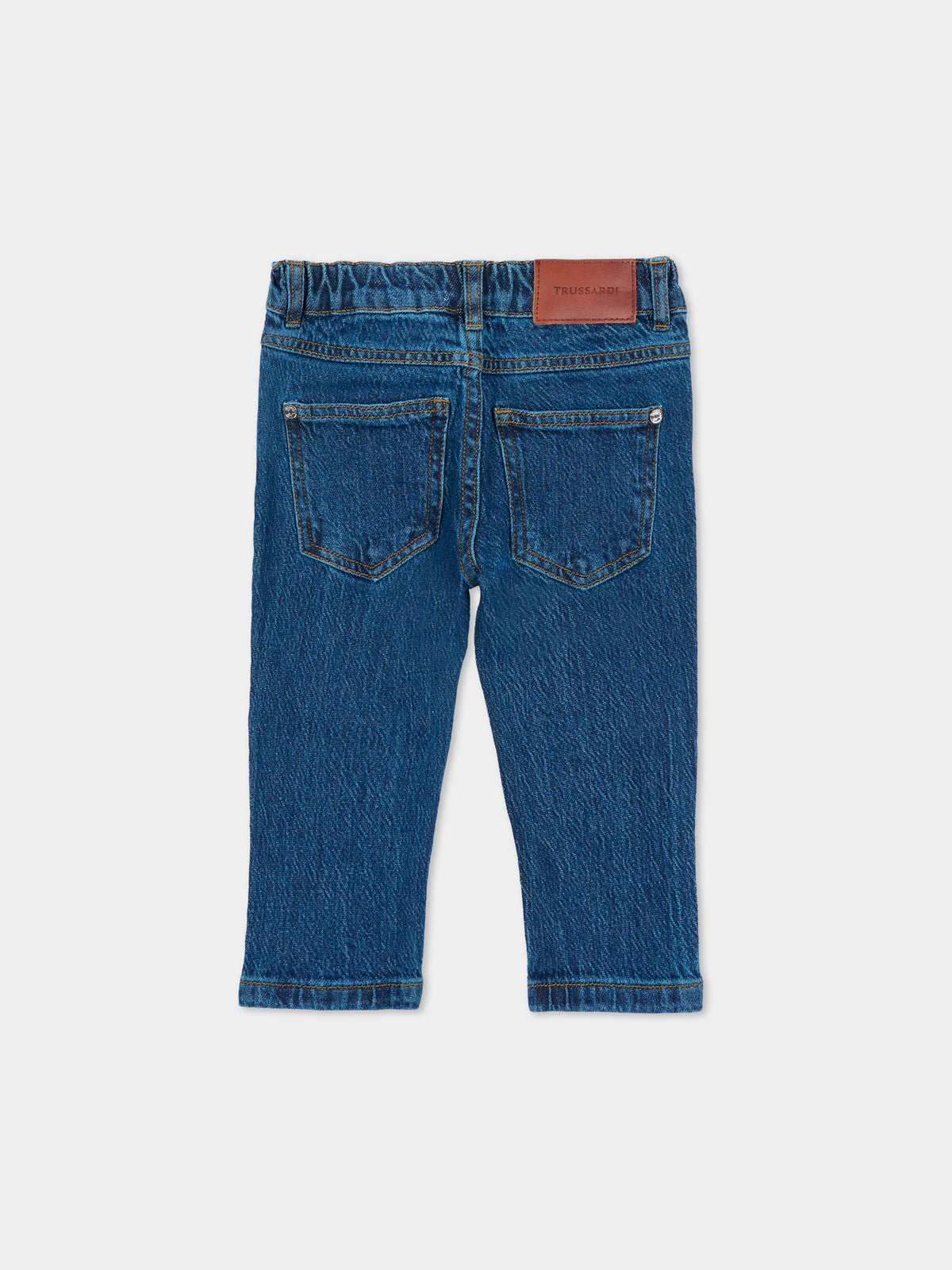 Jeans blu per neonato con logo,Trussardi Junior,TIA26057JE D.BLUE_MED DENIM BLUE MEDIUM