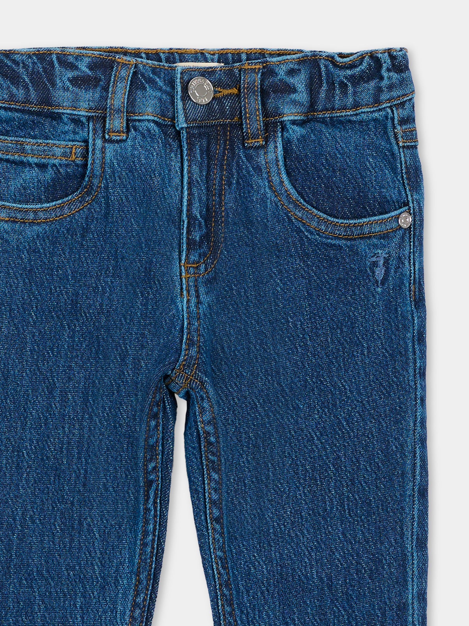 Jeans blu per neonato con logo,Trussardi Junior,TIA26057JE D.BLUE_MED DENIM BLUE MEDIUM