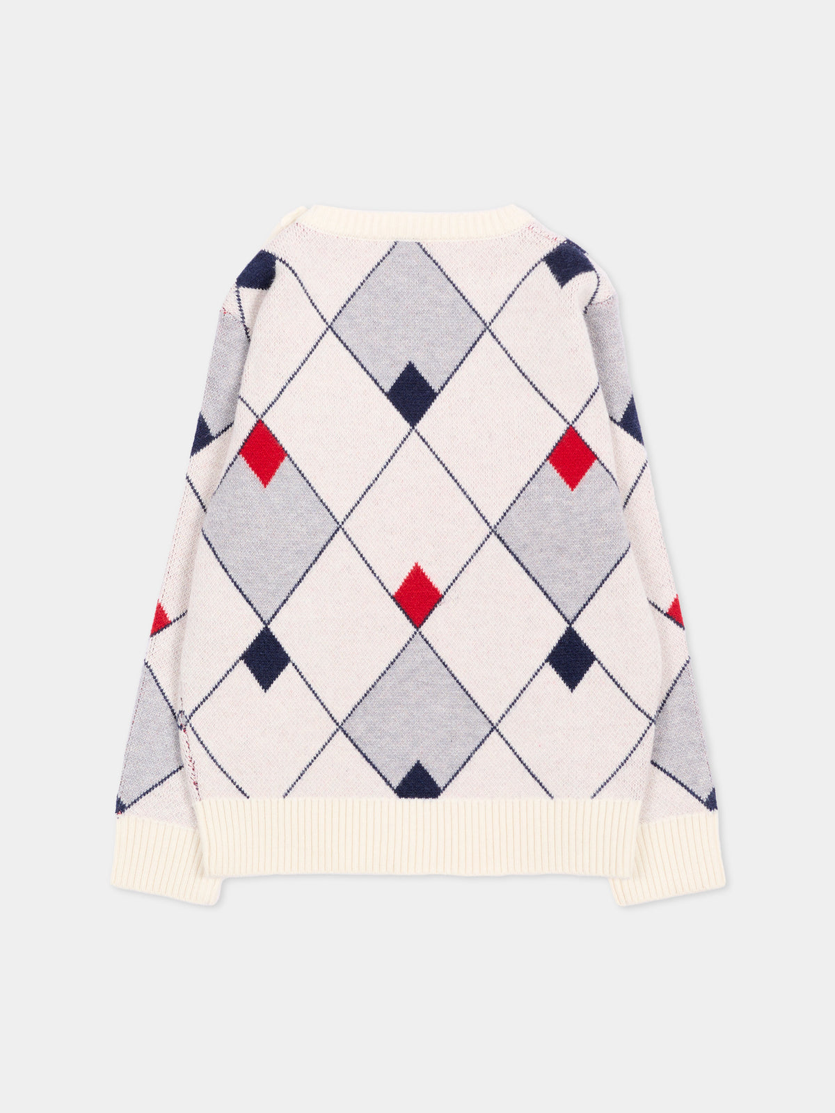 Maglione blu per neonato a rombi con logo,Trussardi Junior,TIA26052MA BLUE_N/OW/ BLUE NAVAL
