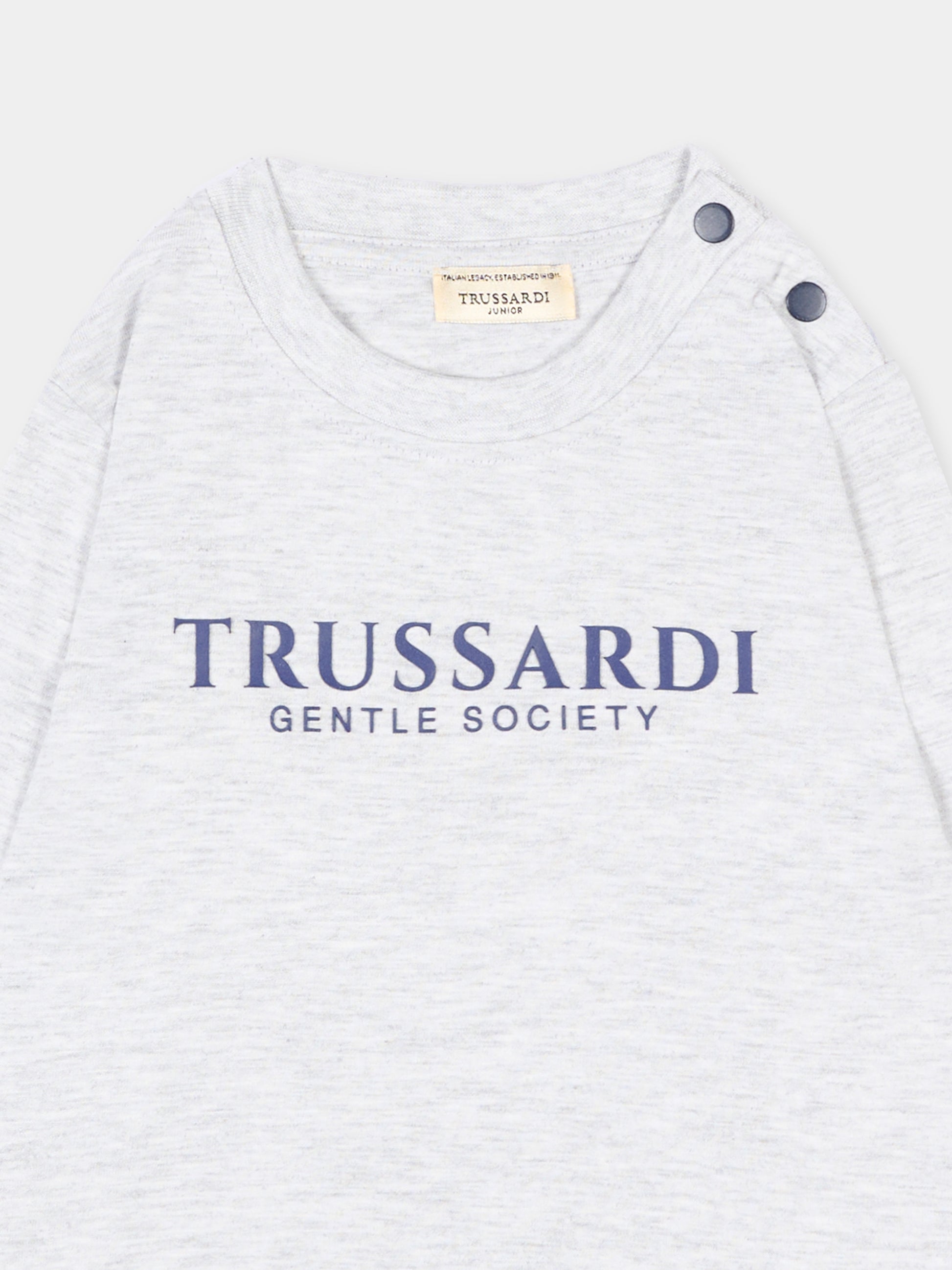 T-Shirt grigia per neonato con logo,Trussardi Junior,TIA26041TS GREY_LM/BN GREY LIGHT MELANGE