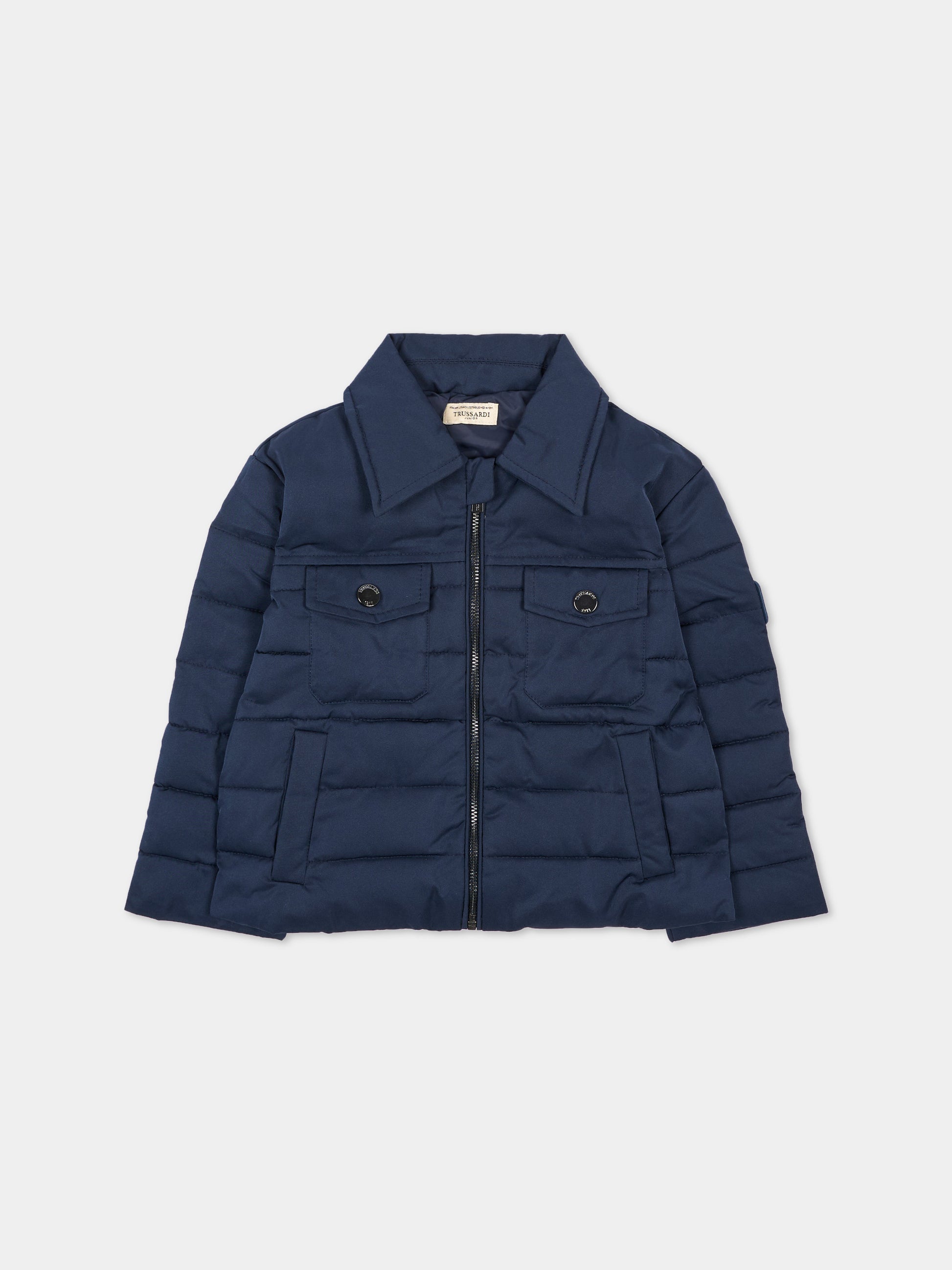 Piumino blu per neonato trapuntato,Trussardi Junior,TIA26043PI BLUE_NAVAL BLUE NAVAL