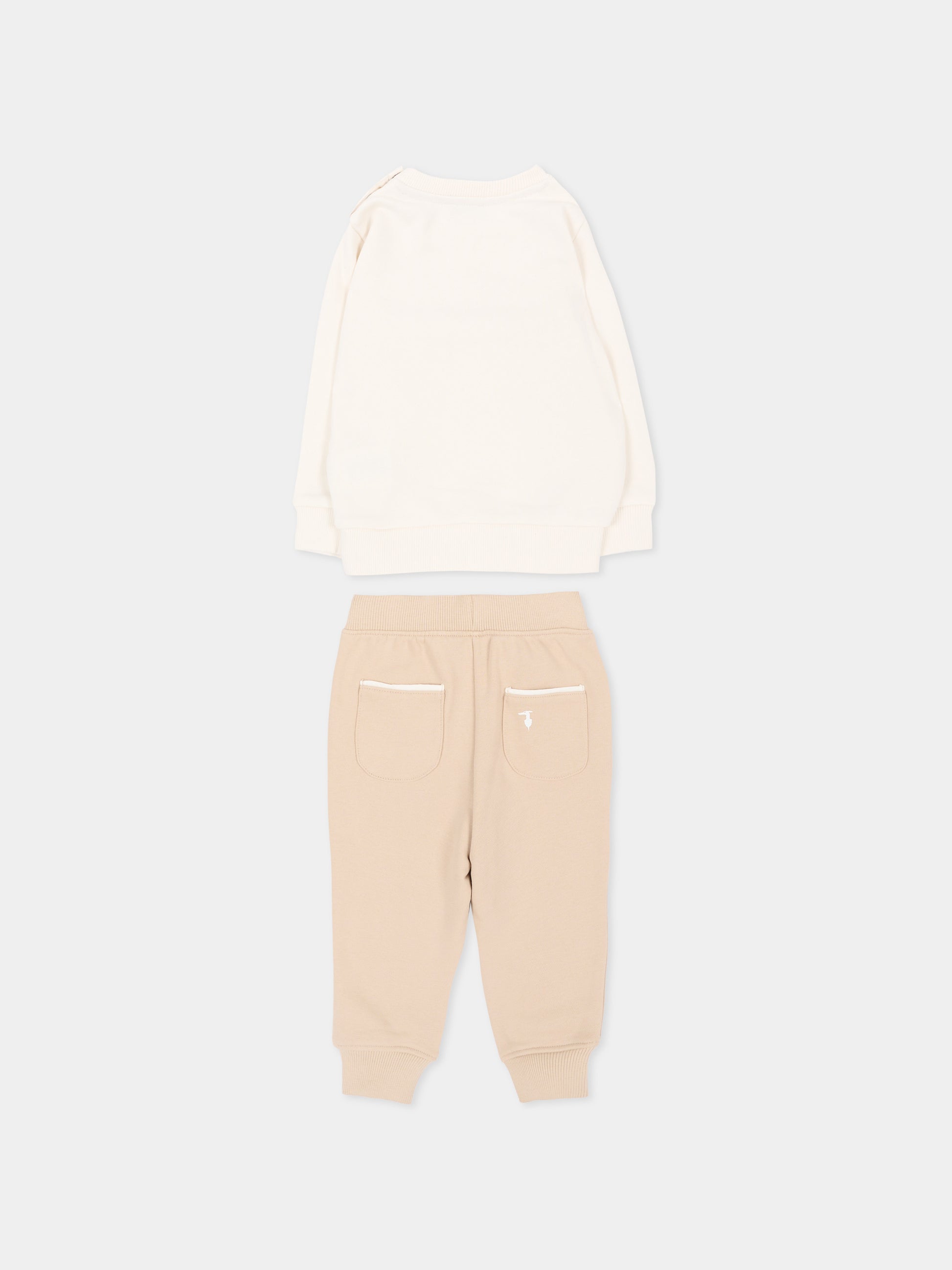 Completo sportivo lungo beige per neonato con logo,Trussardi Junior,TIA26007CF O-WHT/KHAK OFF-WHITE