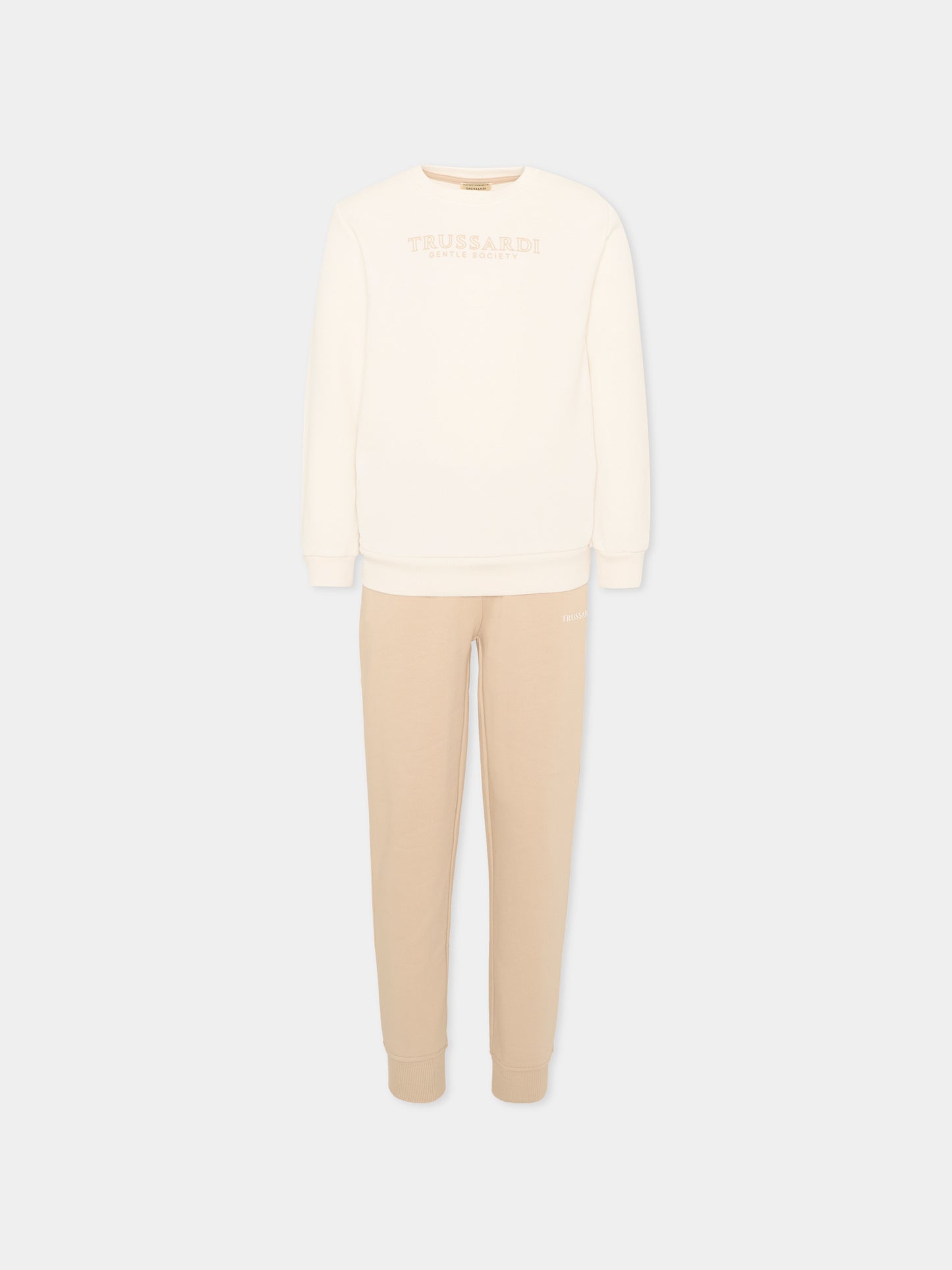 Completo sportivo beige per bambino con logo,Trussardi Junior,TIA26007CF O-WHT/KHAK OFF-WHITE