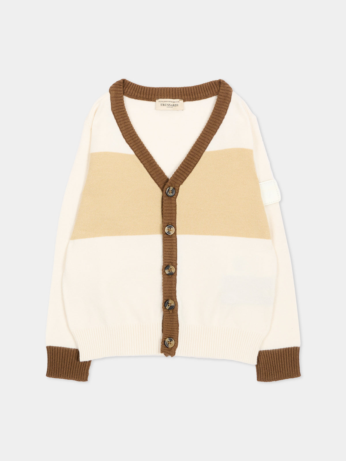 Cardigan avorio per neonato con logo,Trussardi Junior,TIA26111CD O-WHT/BR/K OFF-WHITE