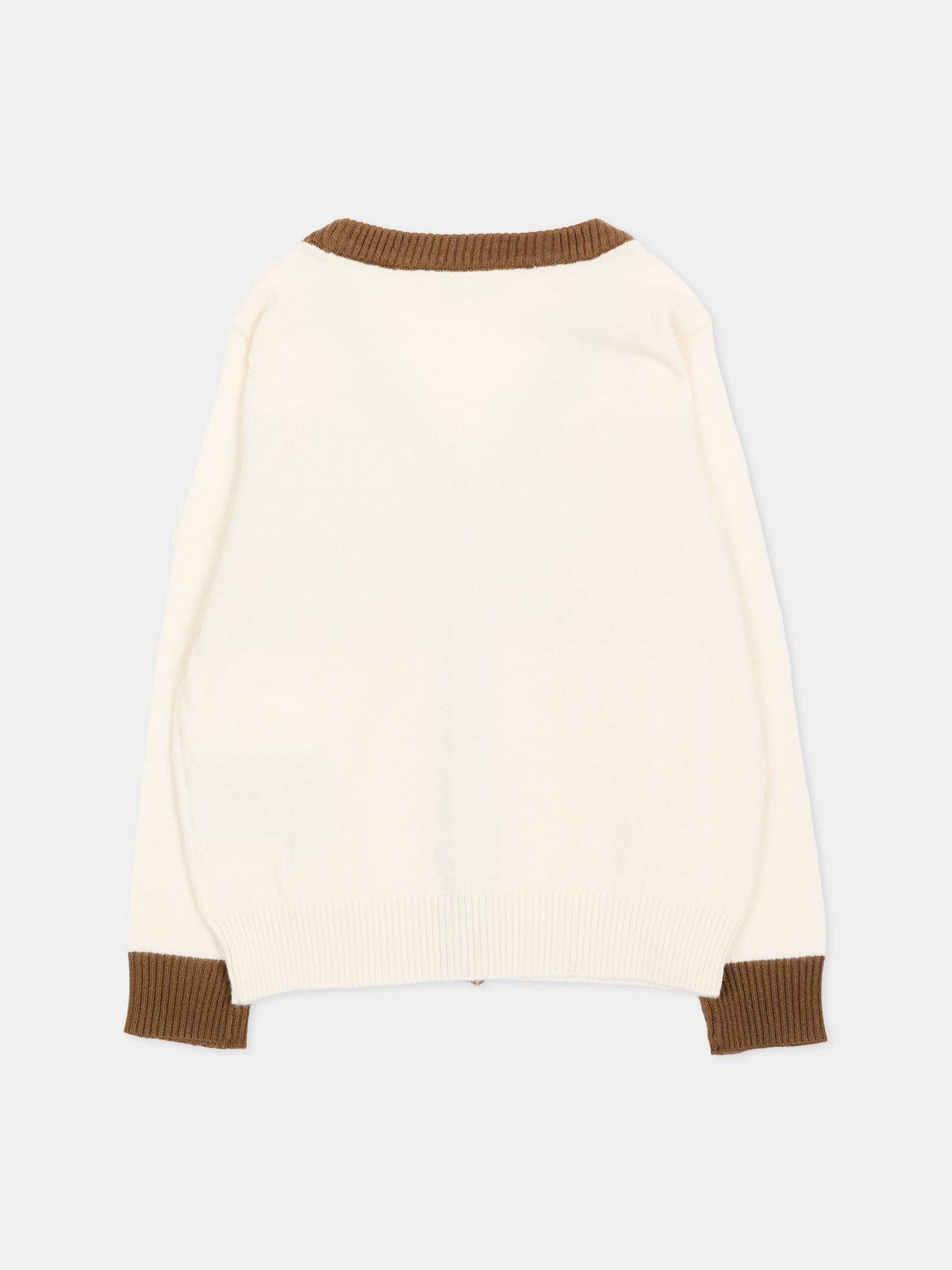 Cardigan avorio per neonato con logo,Trussardi Junior,TIA26111CD O-WHT/BR/K OFF-WHITE
