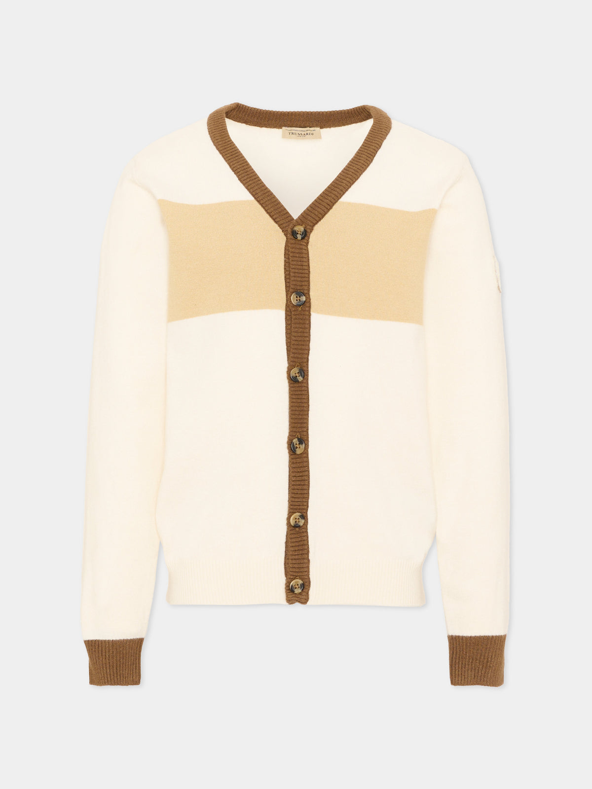 Cardigan avorio per bambino con logo,Trussardi Junior,TIA26111CD O-WHT/BR/K OFF-WHITE