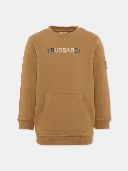 Felpa girocollo marrone per bambino con logo,Trussardi Junior,TIA26089FE BROWN BROWN