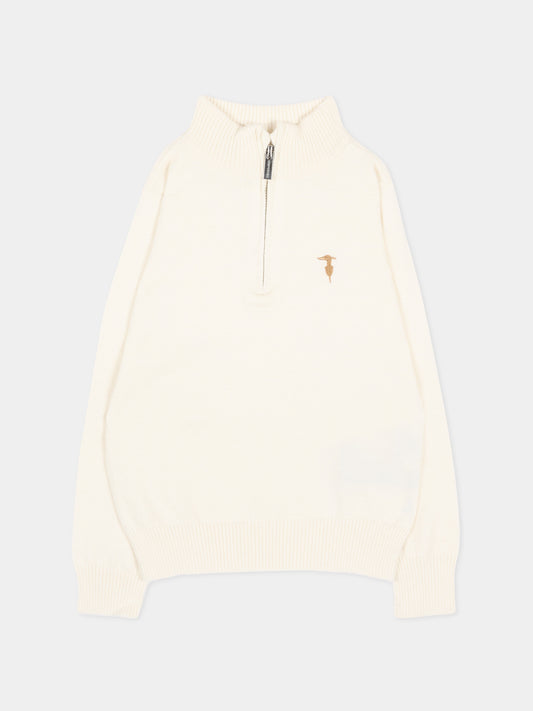Maglione avorio per neonato con levriero,Trussardi Junior,TIA26116MA OFF-WHITE OFF-WHITE