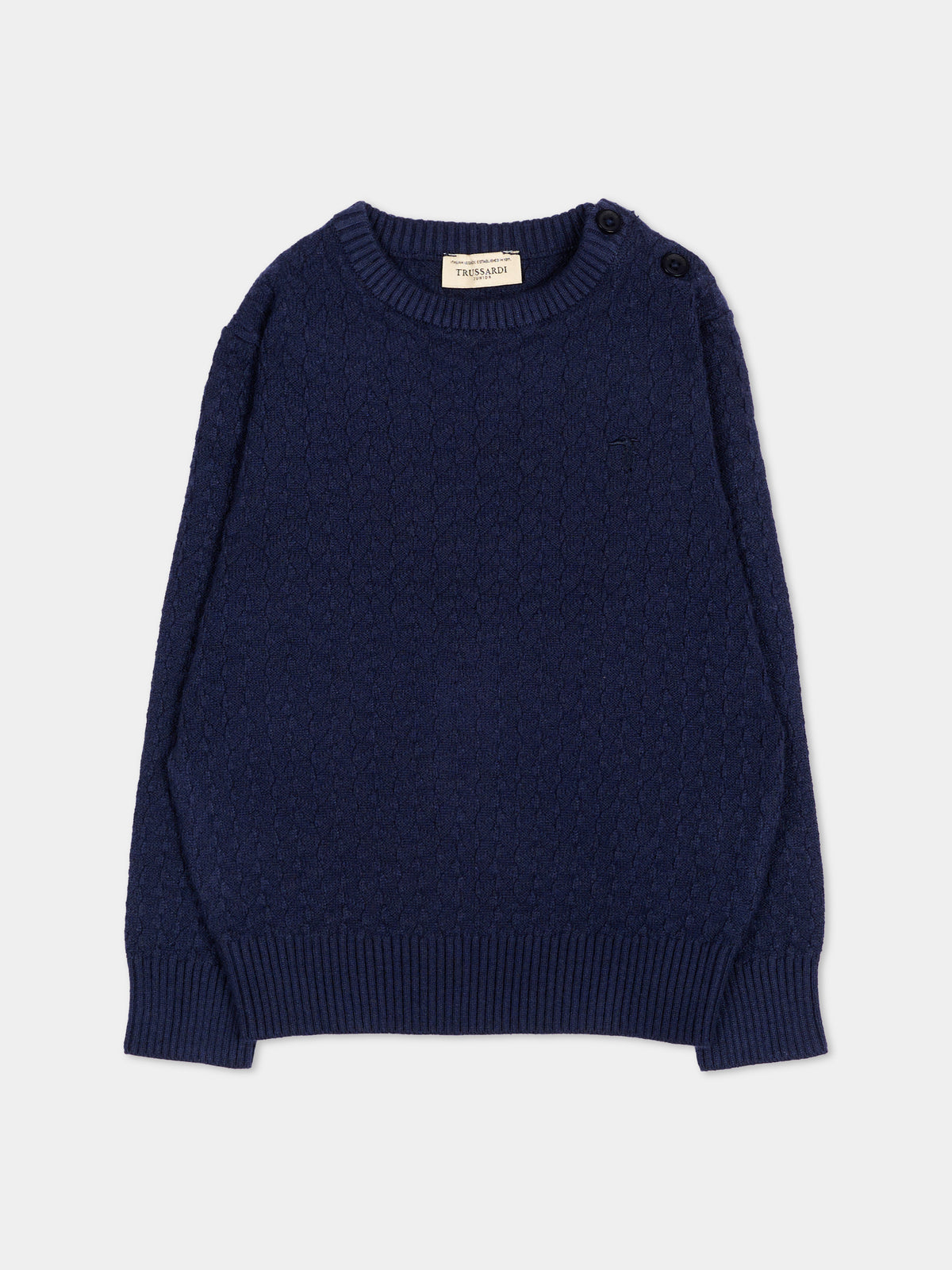Maglione blu per neonato con logo,Trussardi Junior,TIA26003MA BLUE_NAVAL BLUE NAVAL